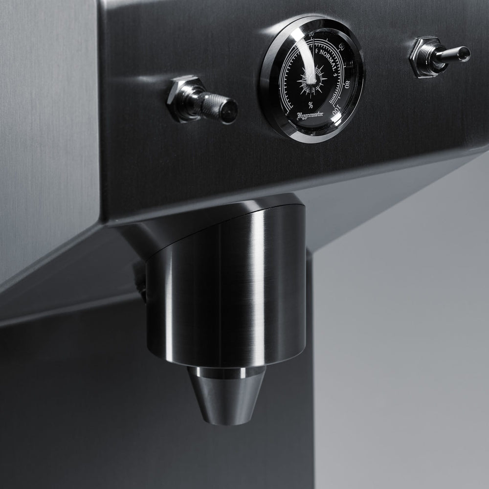 Übermilk ONE milk outlet and controls, stainless steel detail